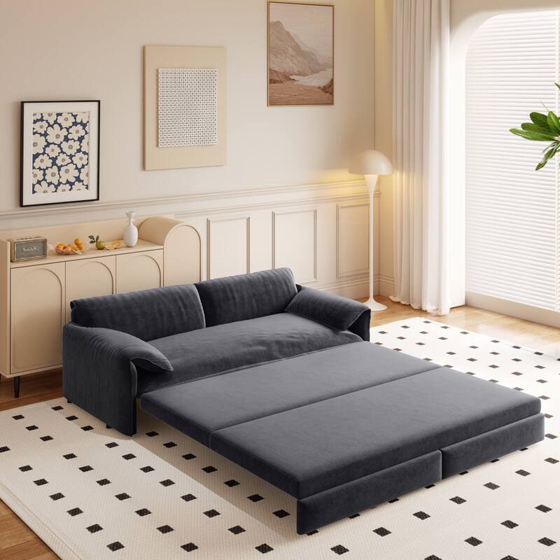 66" Queen Pull Out Sofa Bed, 3-in-1 Convertible Sleeper Sofa with Side Storage,Multi-Functional Velvet Loveseat Bed
