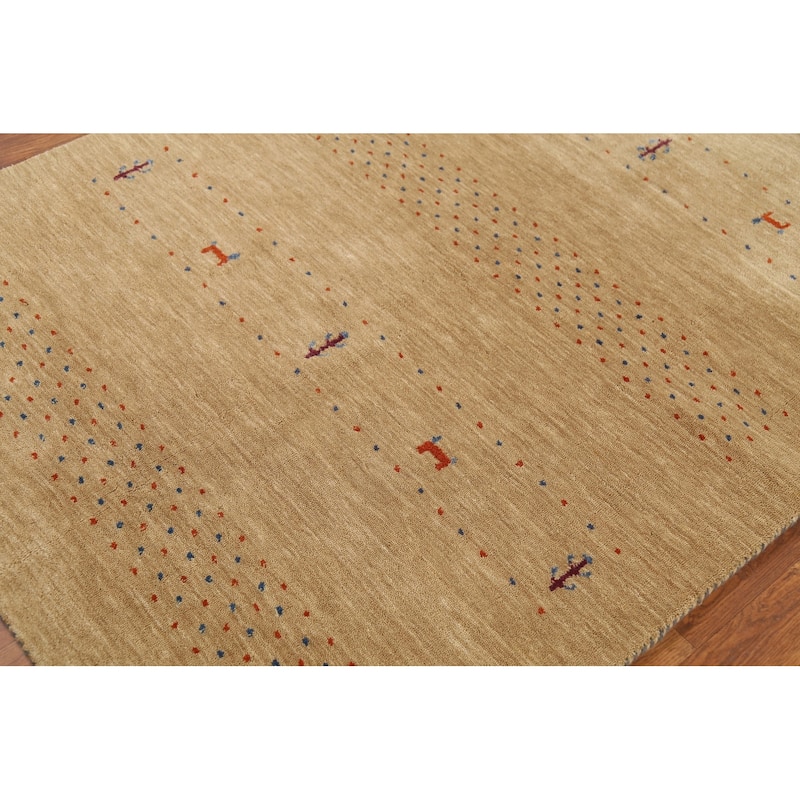 Tribal Yellow Gabbeh Accent Rug Hand-Knotted Wool Carpet - 3'11"x 5'10"
