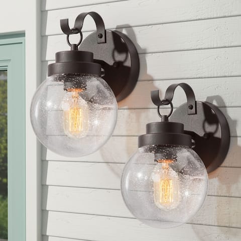 2 Set Traditional 1-Light Rustic Globe Glass Outdoor Wall Sconce Patio Light - L 6"x W 6.5"x H10"