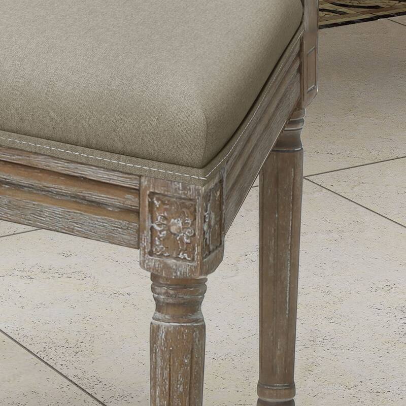 Traditional Style Dining Chairs with Weathered Wood Finish and Fabric Upholstered Seat, for Dining Rooms, Set of 2