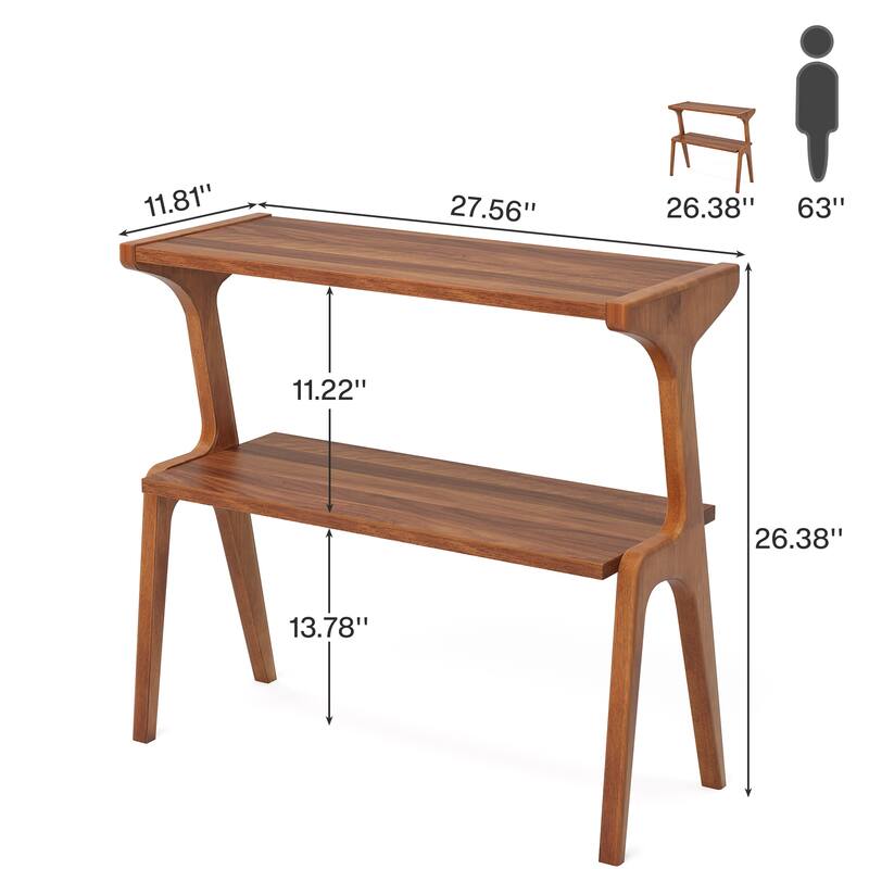 Wood 2-Tier Slim End Side Chairside Table for Living Room