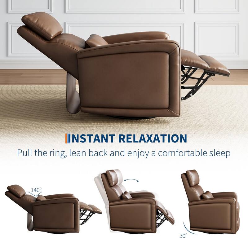 Manual Reclinder, 360° Swivel Rocking Glider Reclinder Chair, Soft Faux Leather Upholstered Sofa Chair