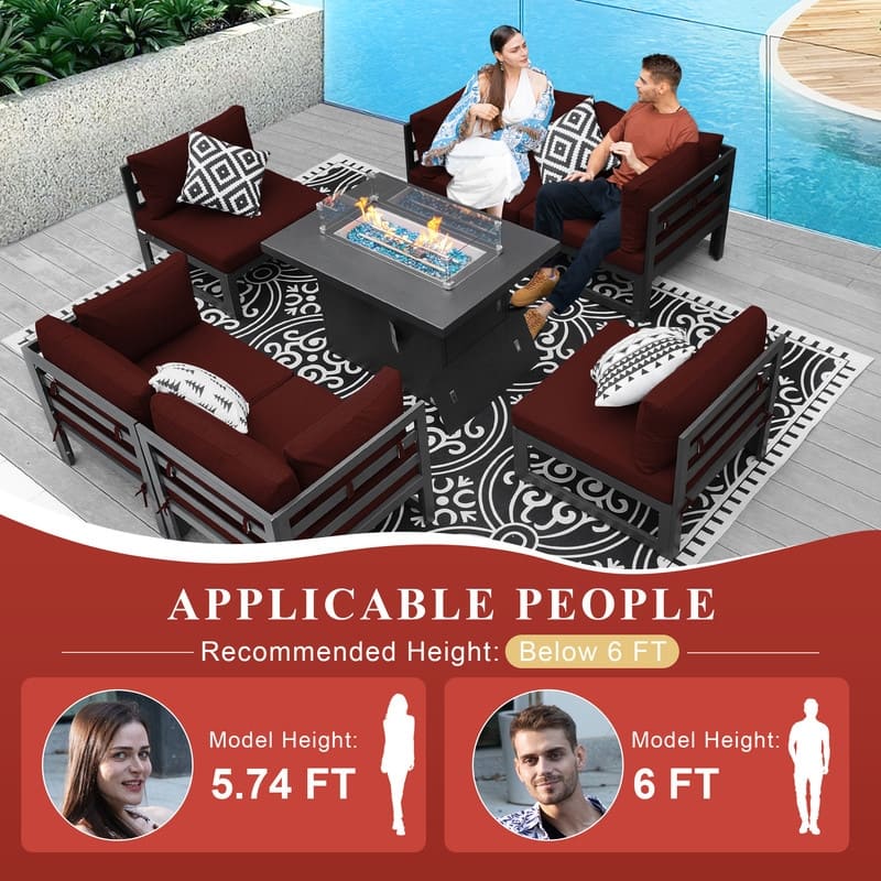 FINCATI 7 Pcs Patio Furniture Set Outdoor Sectional Sofa Set with Firepit Table - 7 Pieces