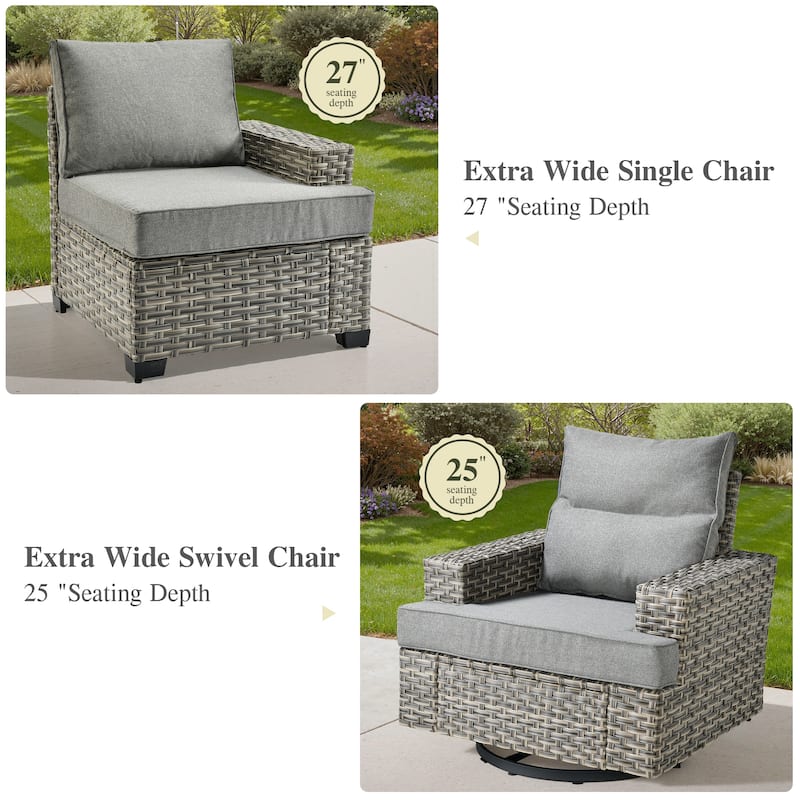 OVIOS 10 Pieces T shaped Seat Wide Armrest Swivel Chair Set With Fire Pit