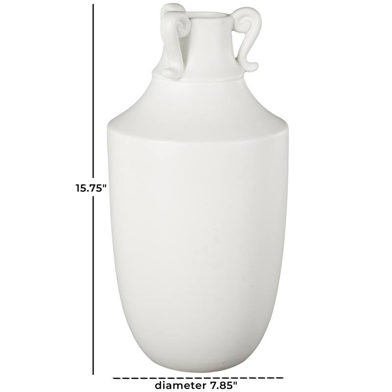Ceramic Sleek Amphora Vase with Scroll Handles - White - Roche River Decor - 8"W x 8"L x 16"H