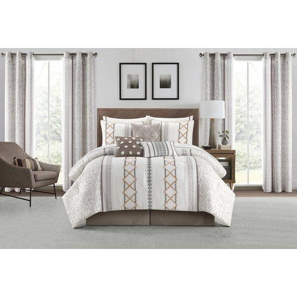 slide 2 of 29, Nanshing Trina 15 Piece Boho Embroidered Comforter Set Taupe - California King