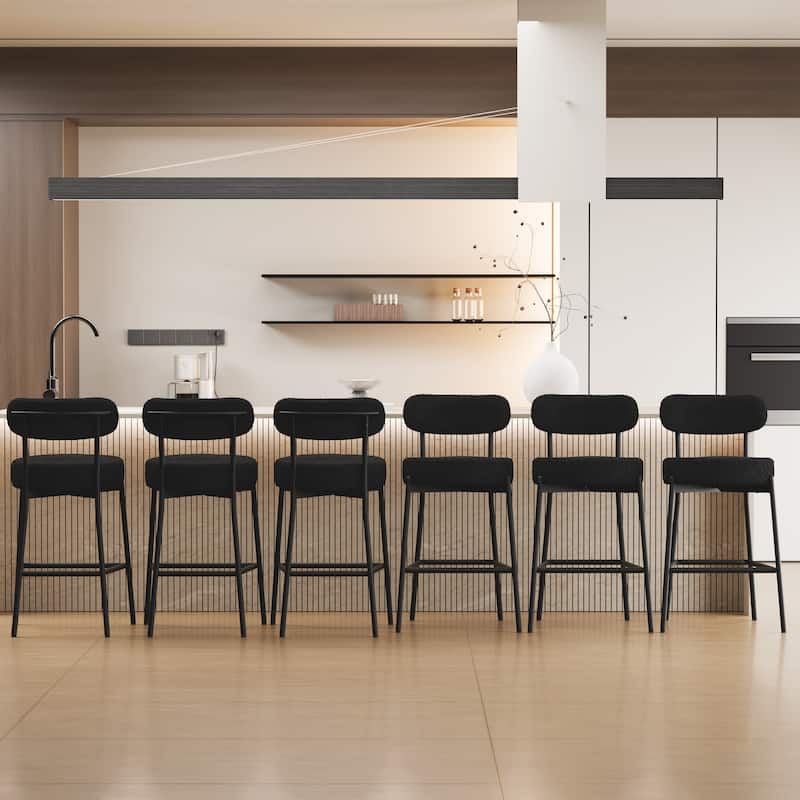 XINMICS 27 Inches Boucle Counter Height Bar Stools with Back - Set of 6 - Black