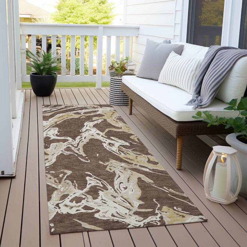 Machine Washable Indoor/ Outdoor Modern Wave Chantille Rug