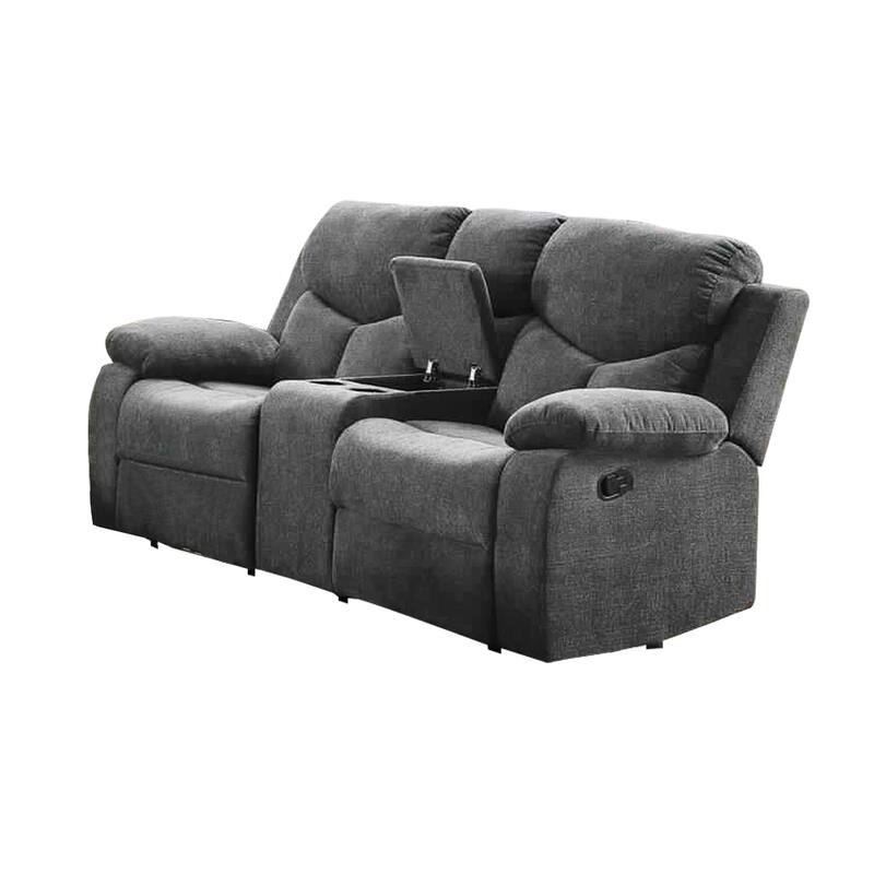 Fabric Wrapped Motion Loveseat with Storage Console, Gray