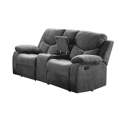 Fabric Wrapped Motion Loveseat with Storage Console, Gray