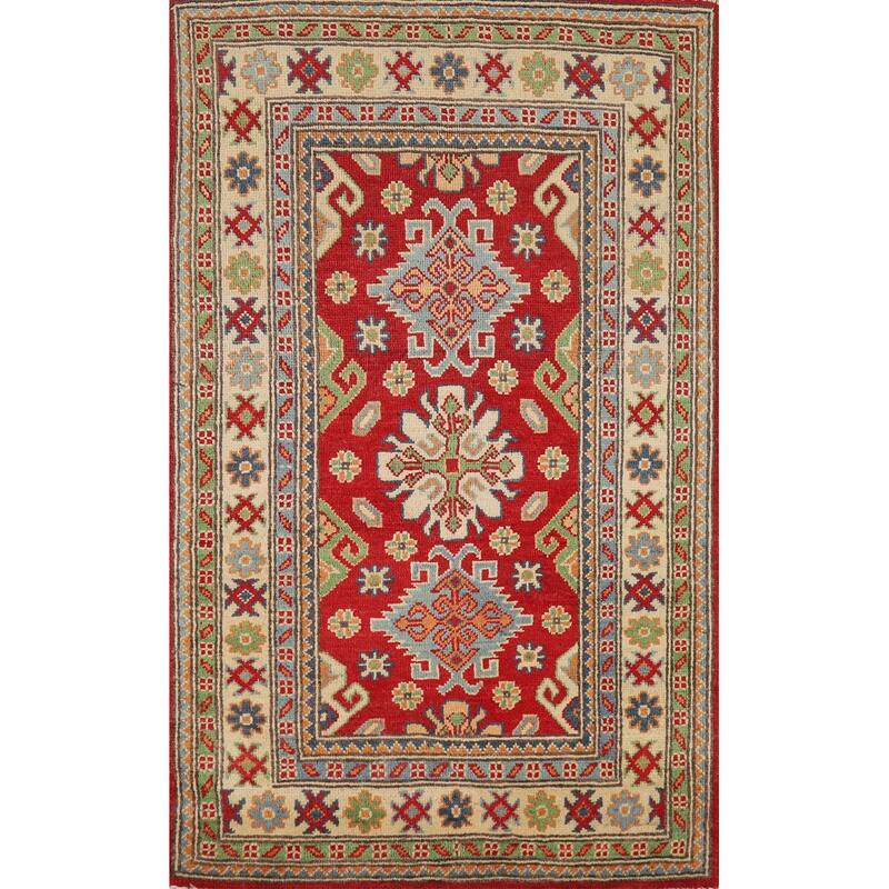 Red Kazak Foyer Rug Traditional Oriental Handmade Wool Carpet - 2'7"x 4'4"