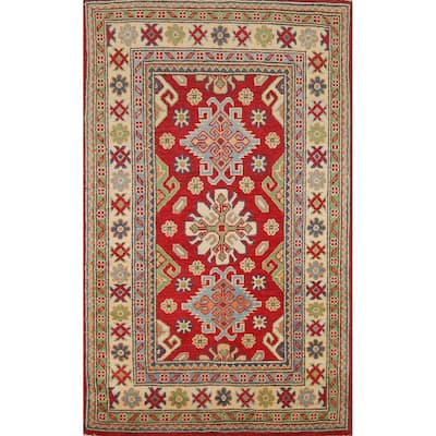 Red Kazak Foyer Rug Traditional Oriental Handmade Wool Carpet - 2'7"x 4'4"