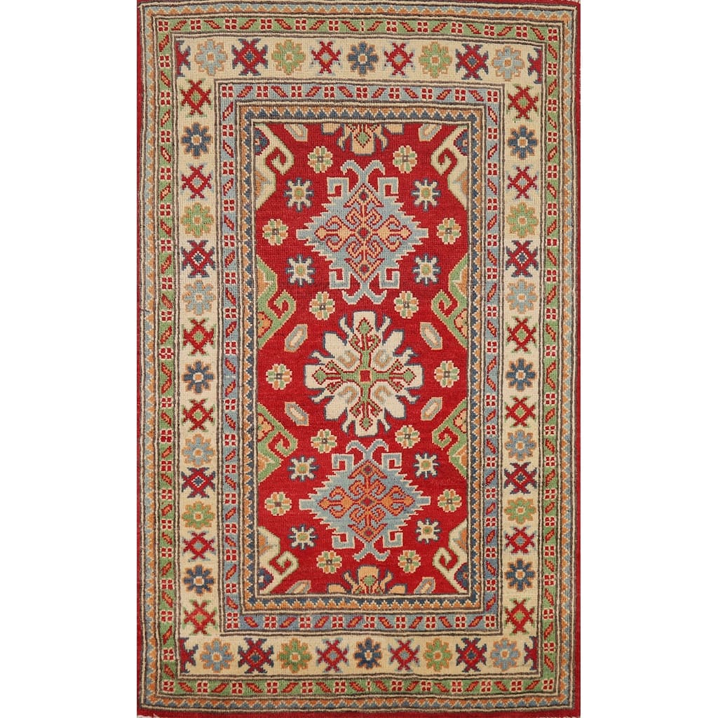 Red Kazak Foyer Rug Traditional Oriental Handmade Wool Carpet - 2'7"x 4'4"