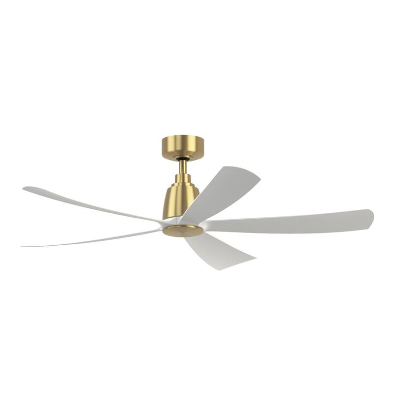 Fanimation Kute5 52 inch Indoor/Outdoor Smart Ceiling Fan with Remote - Brushed Satin Brass & Matte White - 52 - Brushed Satin Brass - Remote