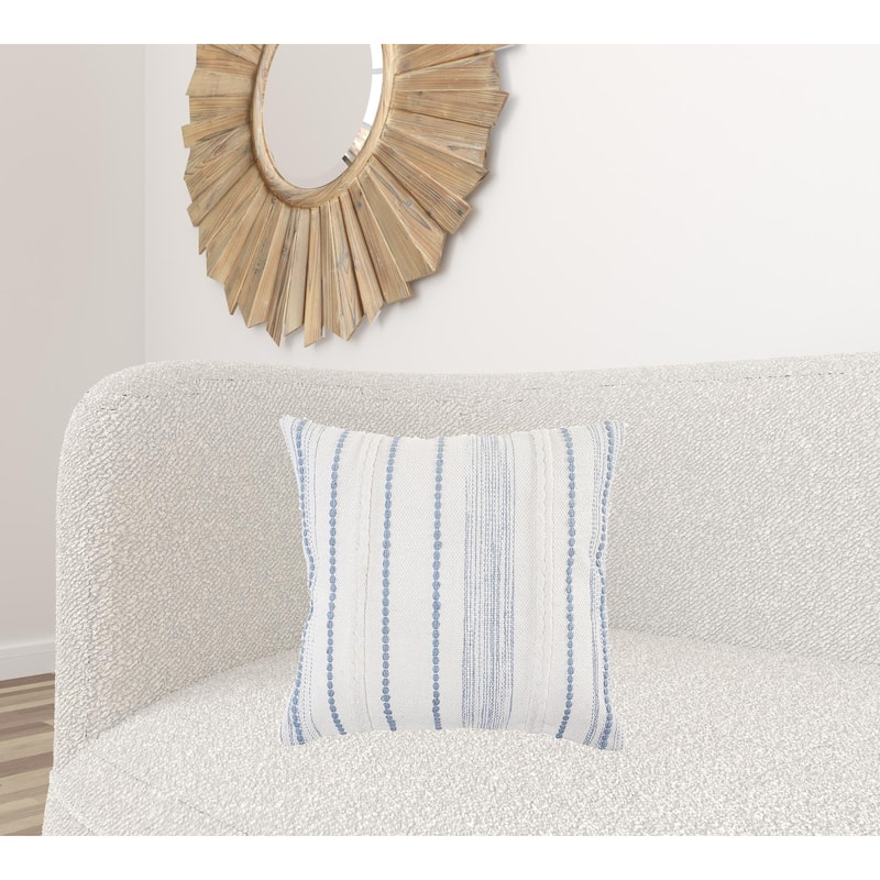 HomeRoots 20" X 20" White And Blue 100% Cotton Geometric Zippered Pillow