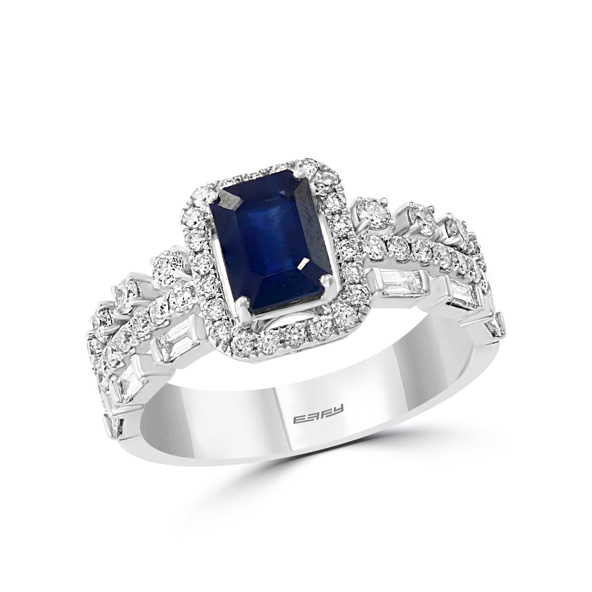 14k White Gold Sapphire Diamond Ring Size 7 Length Width 2 