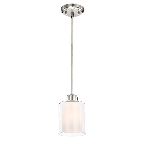 slide 2 of 10, 1-Light Brushed Nickel Dual Shaded Mini Pendant Light with Clear Glass and White Glass - Brushed Nickel 1-PACK