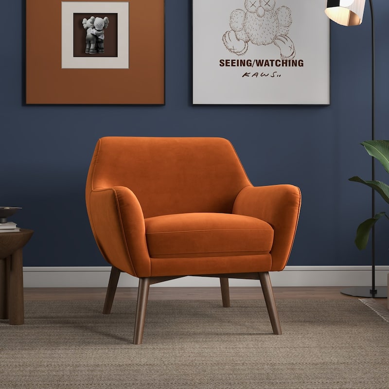 GDFStudio - Panom Modern Velvet Lounge Chair with Walnut Wood Base