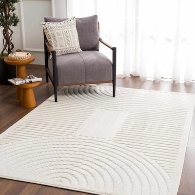 Hauteloom Deron Living Room, Bedroom Machine Washable Area Rug - White, Off White - 2' x 2'10"