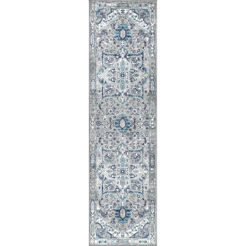 JONATHAN Y Traditional Persian Vintage Medallion Area Rug - 2 X 8 - Light Grey/Blue