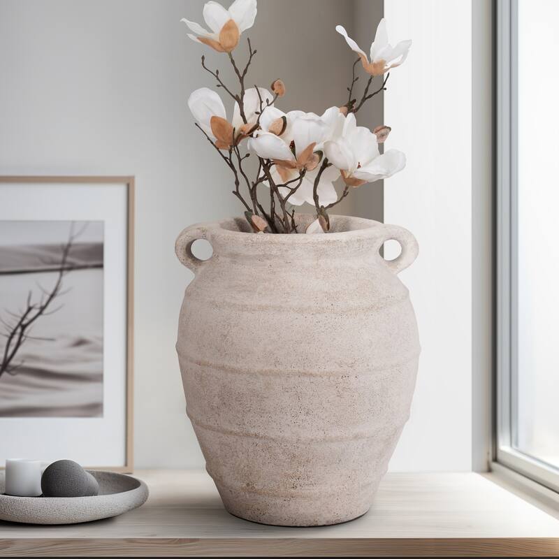 Sagebrook Home Artisan-inspired Ceramic Vase, Exquisite Earthen Variant, Perfect for Home Decor Enthusiasts - No Pattern Ivory/beige - 13" x 13" x 16"