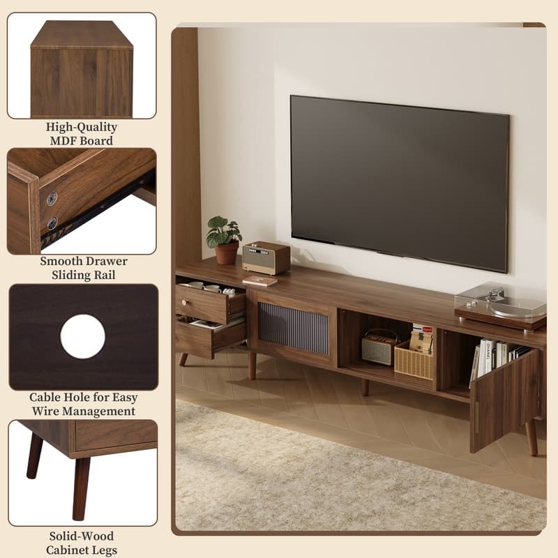 76-Inch TV Stand For Tvs Up To 85", Entertainment Center TV Media Console Table With Storage Cabinet And 2 Drawers