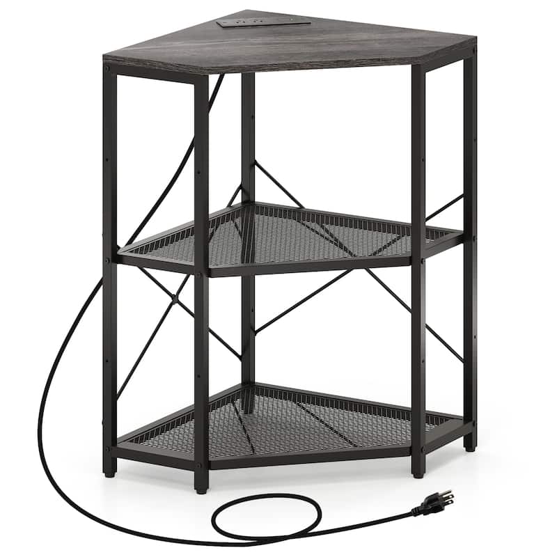 Metal and Engineered Wood Corner Printer Table with Power Strip and Adjustable Shelves - 20" L x 20" W x 31" H