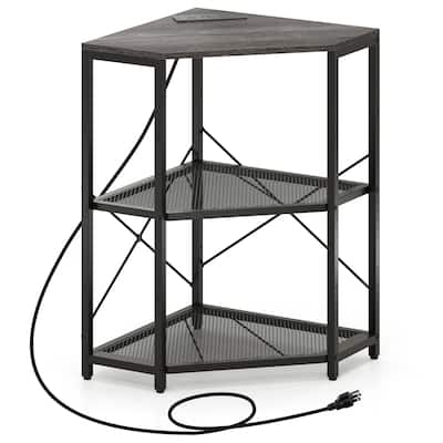Metal and Engineered Wood Corner Printer Table with Power Strip and Adjustable Shelves - 20" L x 20" W x 31" H