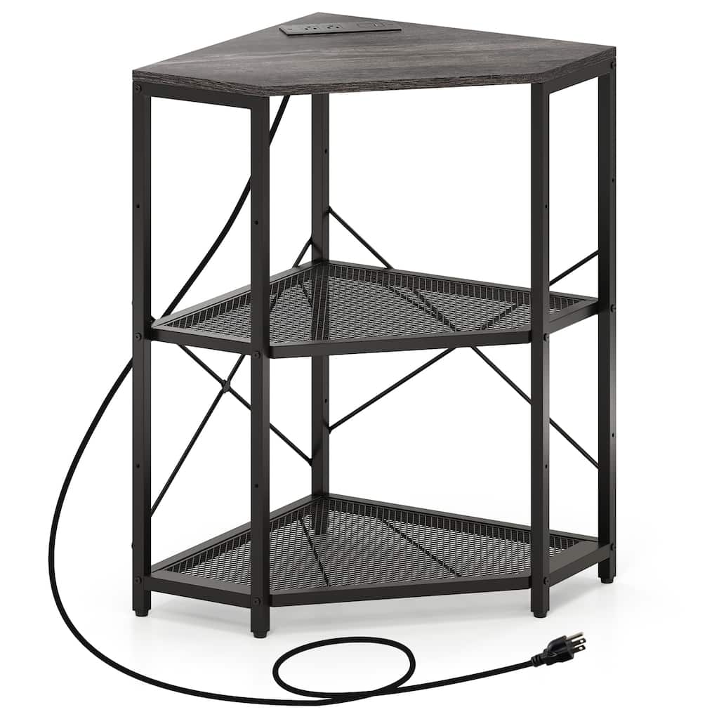Metal and Engineered Wood Corner Printer Table with Power Strip and Adjustable Shelves - 20" L x 20" W x 31" H