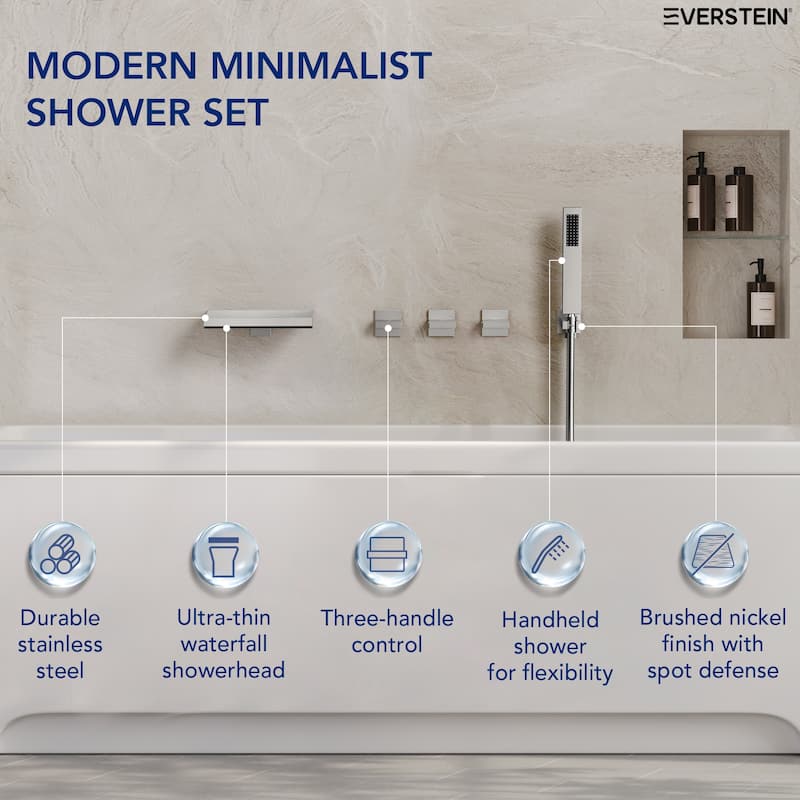 Waterfall Tub Faucet with Rough-in Valve,Wall Mounted Tub Spout with Handheld Shower