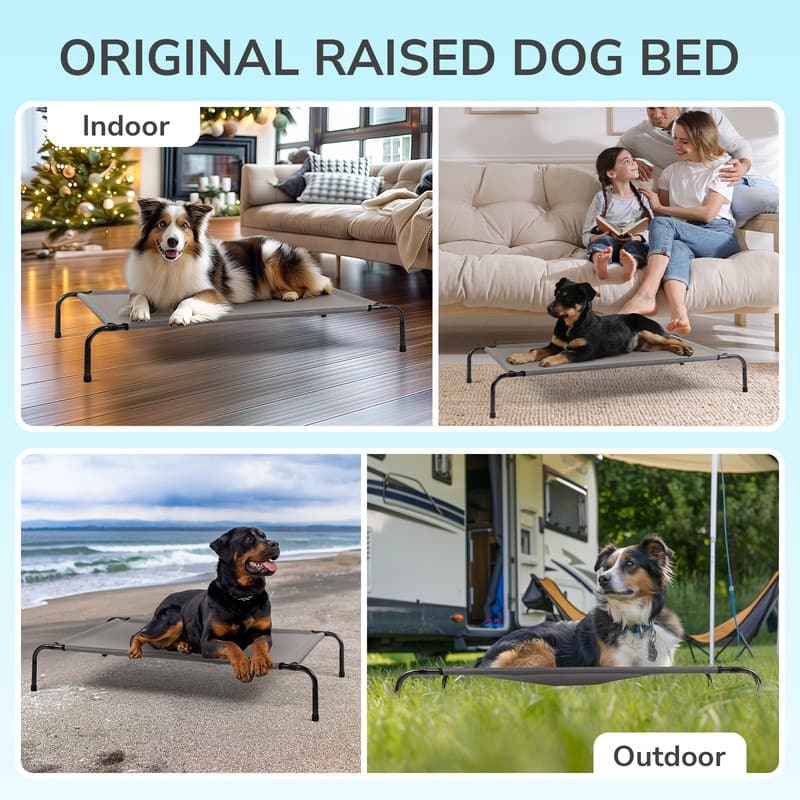 Portable Indoor/Outdoor Gray Teslin Top Pet Bed with Non-Slip Feet