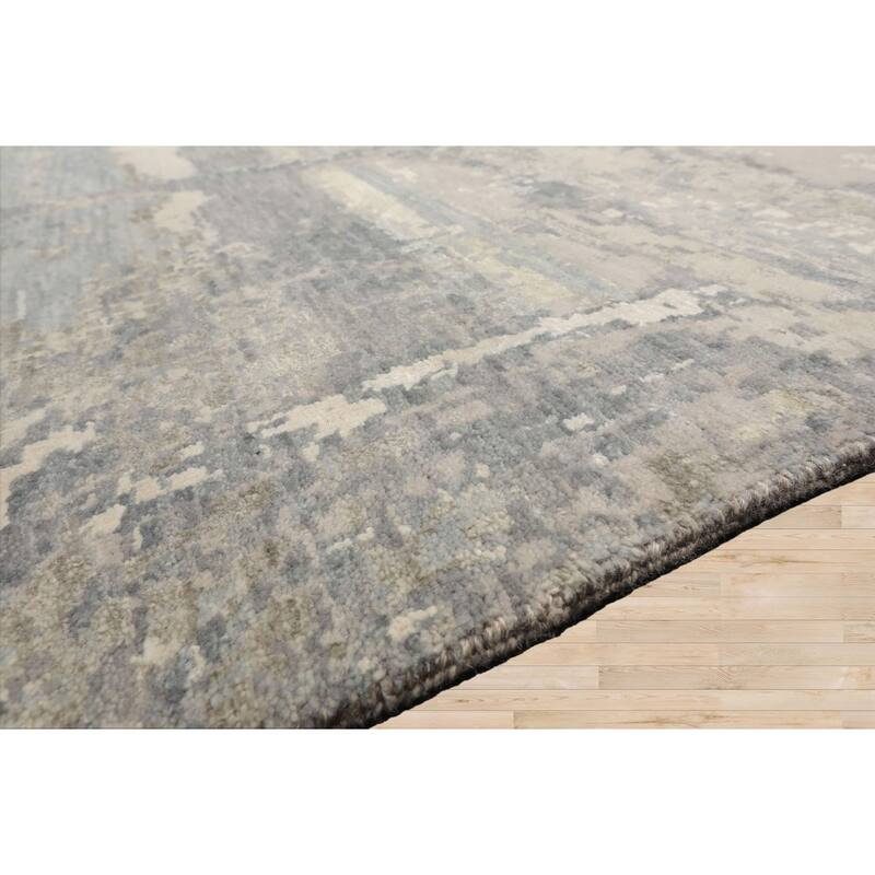 9'x11'11" Ivory Modern Tibetan Wool and Silk Hand Knotted Oriental Rug - 9' x 11' 11''