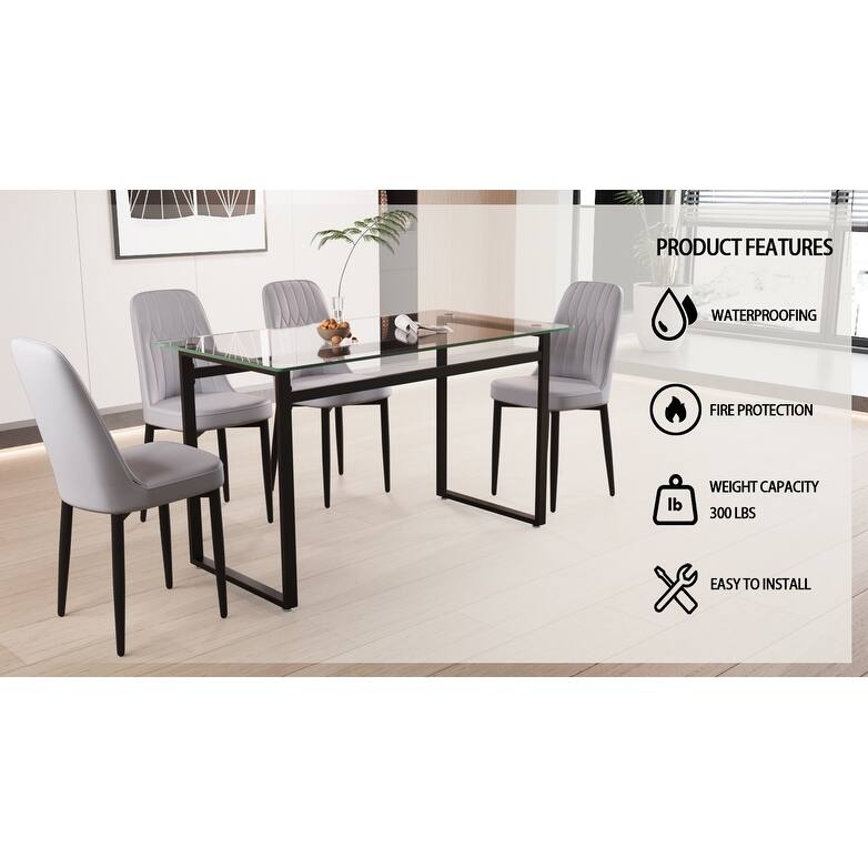 Modern Dining Set with Rectangular Glass Table & PU Upholstered Chairs
