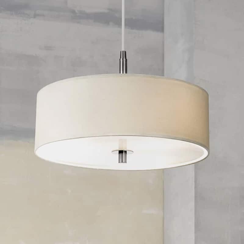 Brushed Nickel Drum Pendant Chandelier 16" Wide Modern White Fabric - 16" x 11"