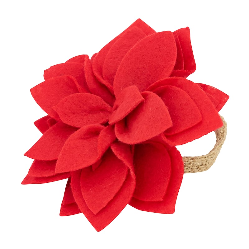 Felt Blossom Napkin Ring (Set of 4) - Red - Set of 4