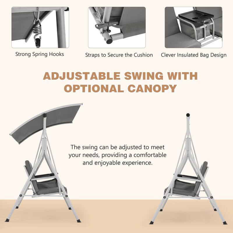 Outdoor Swing with Stand, Canopy, Pivot Table & 2 Cup Holders - Patio, Balcony, Bedroom