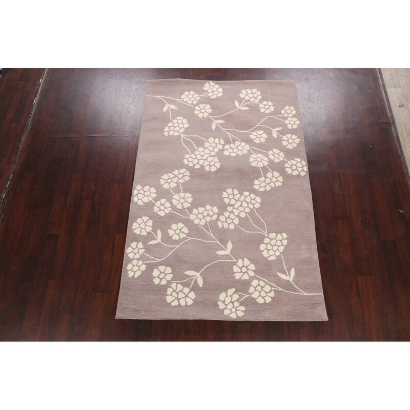 Floral Contemporary Oriental Wool Area Rug Hand-tufted Foyer Carpet - 5'0" x 8'0"