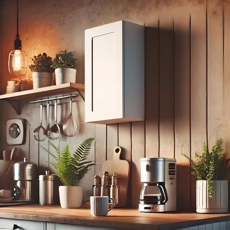 White Solid Wood Single Door Wall Cabinet 1 Door and 2 Shelves for Kitchen Storage, Adjustable Shelves (15"W×12"D×36"H)