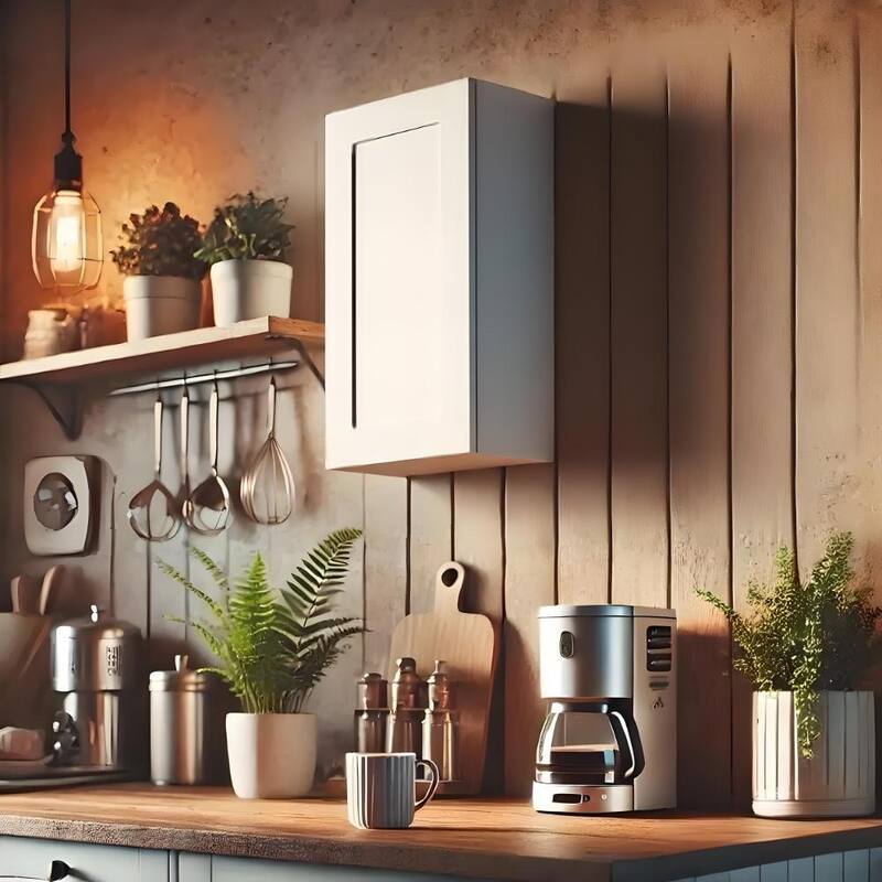 White Solid Wood Single Door Wall Cabinet 1 Door and 2 Shelves for Kitchen Storage, Adjustable Shelves (9"W×12"D×36"H)