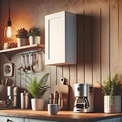 White Solid Wood Single Door Wall Cabinet 1 Door and 3 Shelves for Kitchen Storage, Adjustable Shelves (9"W×12"D×42"H)