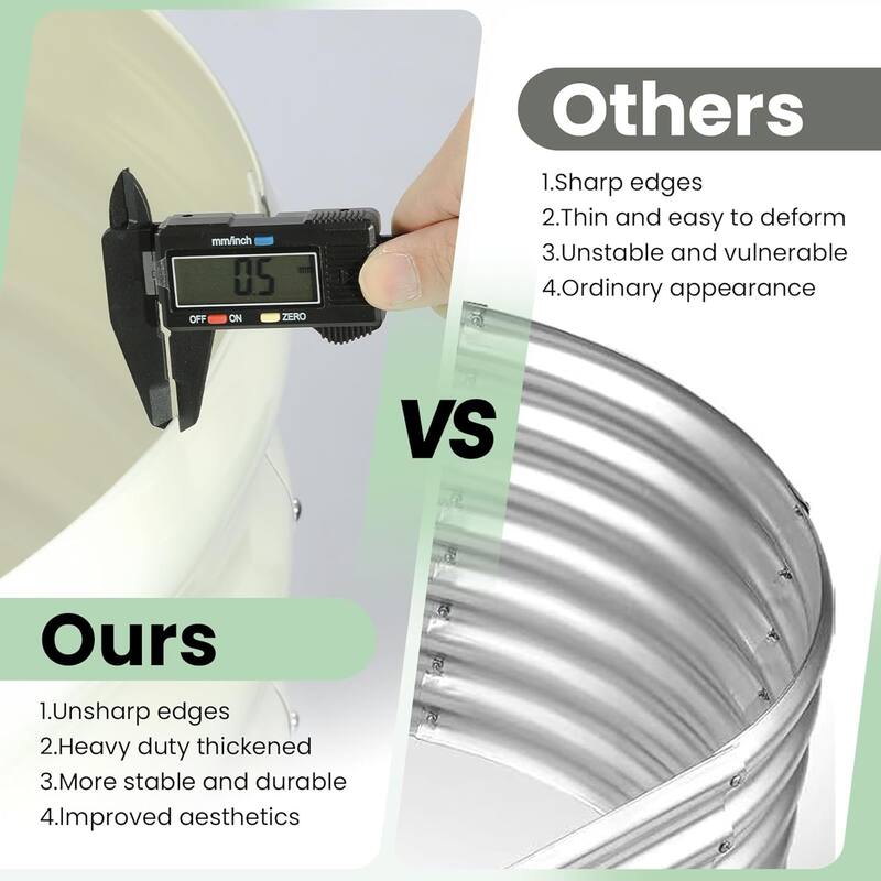 2-Pack Galvanized Steel Oval Raised Garden Beds (6*3*1.5FT) - Large Metal Planter Box with Open Base Off-White