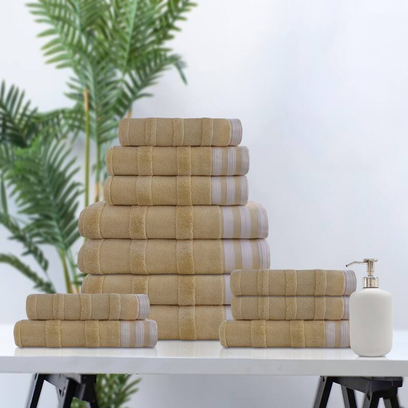 Kathy Ireland 12-Piece Jacquard Stripe Kyoto Towel Set - Linen