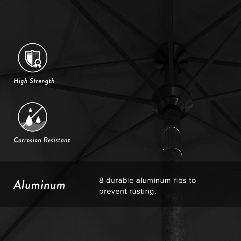 California Umbrella 9' Rd. Aluminum Patio Umbrella, Crank Lift with Push Button Tilt, Black Finish, Pacifica Fabric