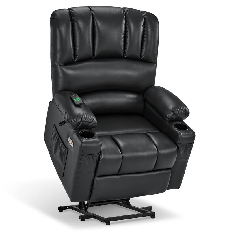 Power Lift Recliner Chair for Elderly, Massage and Heat, Faux Leather & Fabric