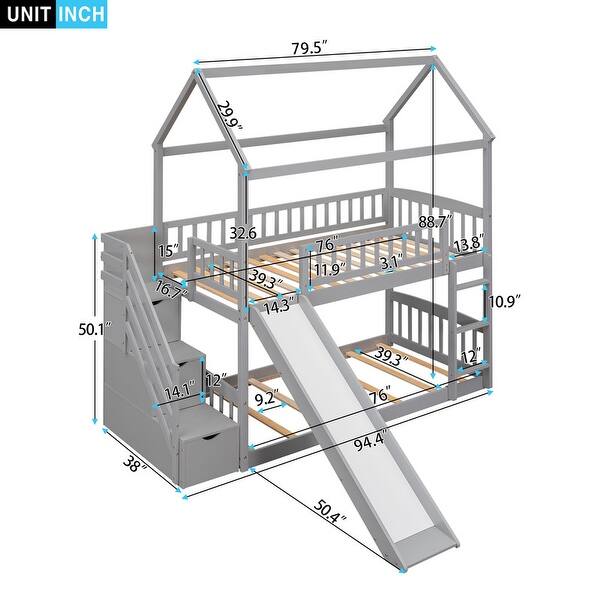 Twin Over Twin Wood Bunk Bed with Drawers and Slide - Bed Bath & Beyond ...