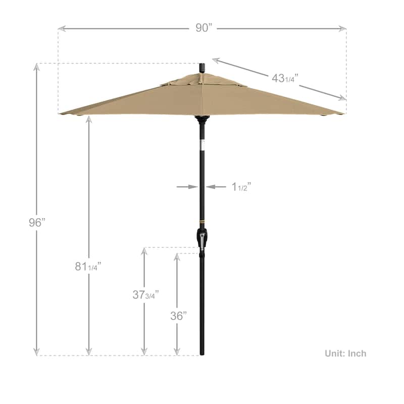 California Umbrella 75' Round Crank Lift Push Button Tilt Black Aluminum Patio Umbrella Sunbrella