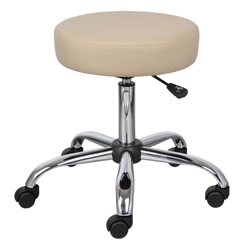 Fea Medical Swivel Stool, Round Beige Padded Seat, Rolling Chrome Base
