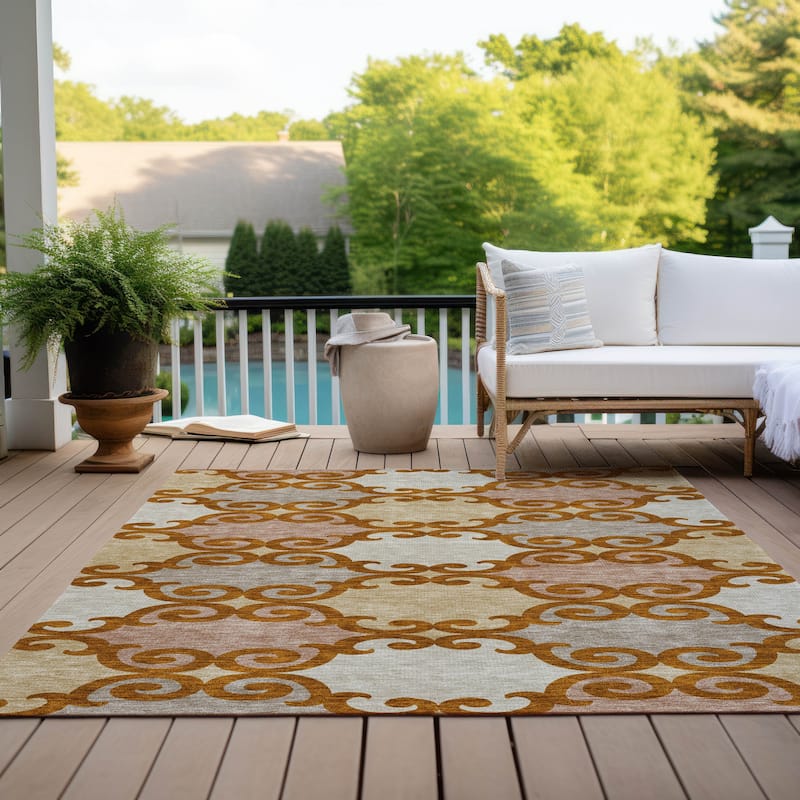 Machine Washable Indoor/ Outdoor Chantille Scroll Rug