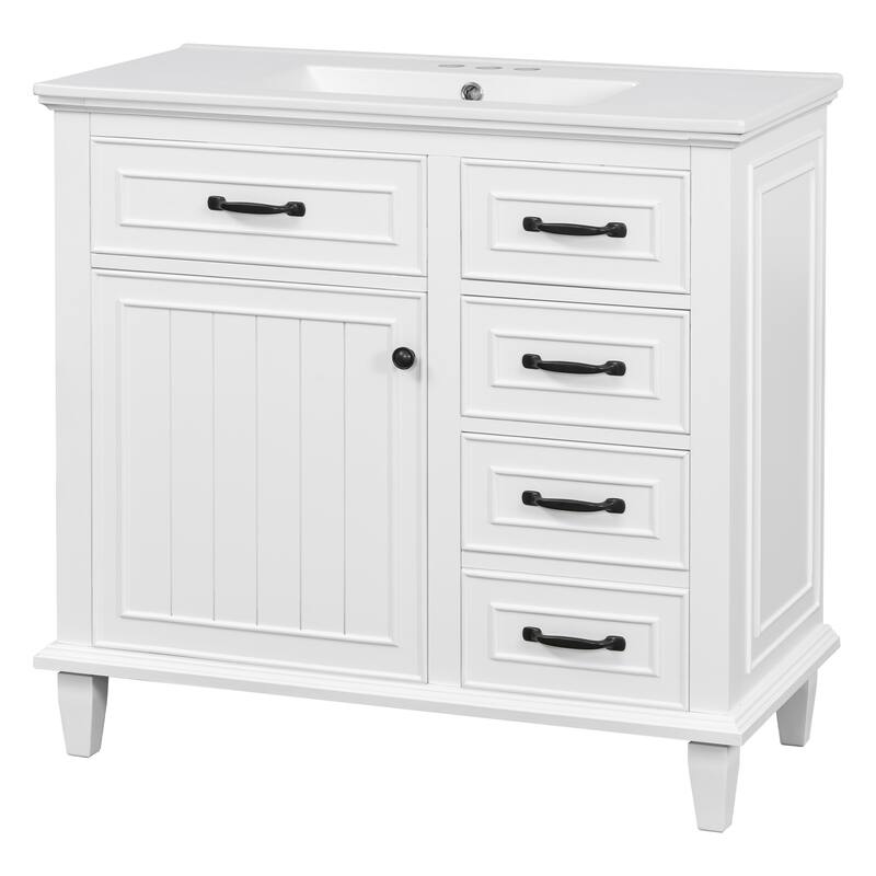 Roomfitters 36" Bathroom Vanity with Sink, Solid Wood Frame, 2 Flip Drawers & Soft-Close Cabinet with Door Rack