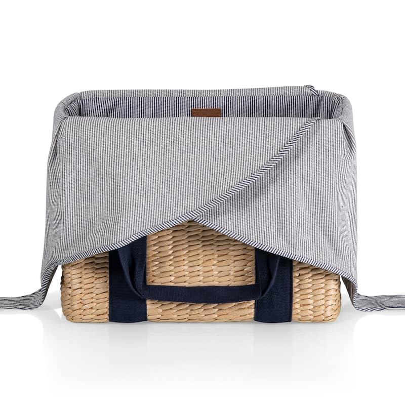 Picnic Time Parisian Picnic Basket Tote, (Beige with Navy Blue Accents)